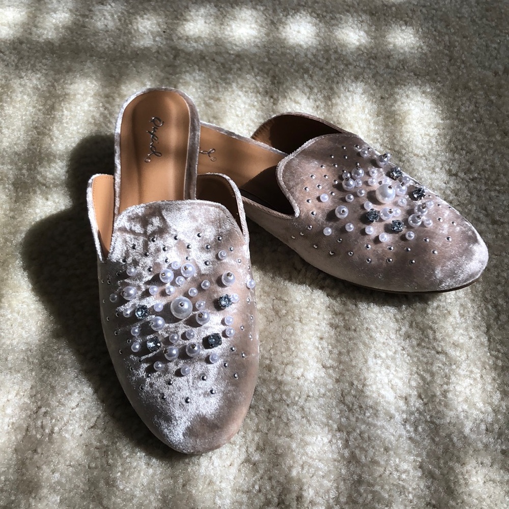 Embellished Crushed Velvet Mules NWOT